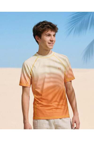 REDTAG Senior Boys Orange Plain Long Sleeve Swimwear T-Shirt