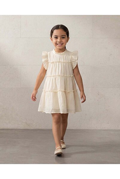 REDTAG Girls Ivory Short Sleeve Dress