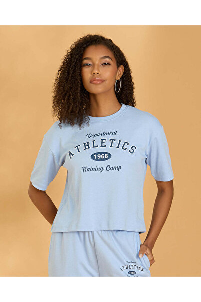 REDTAG Women Blue Printed Active T Shirt