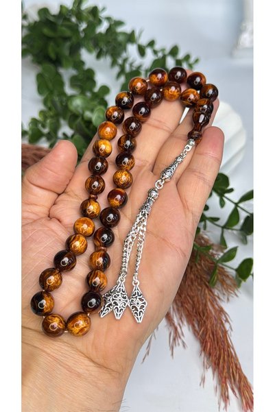 vevasilver Damar Translucent Powder Amber Prayer Beads, Tassel, Master Craftsmanship, Rhodium Plating