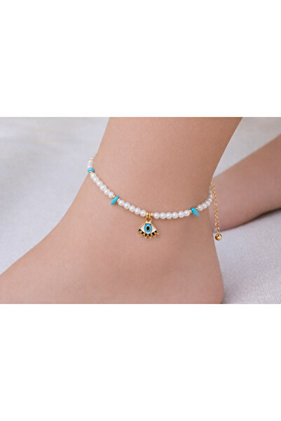 HALHALMILL Enamel eye pearl design anklet