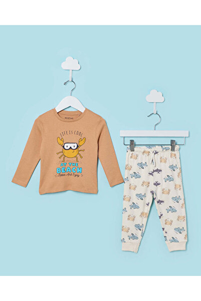 REDTAG طقم بيجاما للأولاد الرضع، قطعتان، لون مرجاني وكريمي