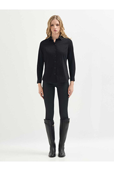 Karaca Siyah Pamuk Karışımlı Gömlek
