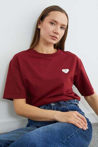 Fulla Moda Metal-Accented Crew Neck T-Shirt