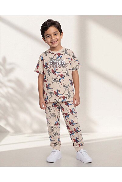 REDTAG طقم بيجاما للأولاد مطبوع سبايدرمان، لون بيج
