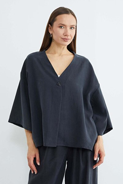 Fulla Moda Single Button TENCEL™ Fabric Oversized Jacket