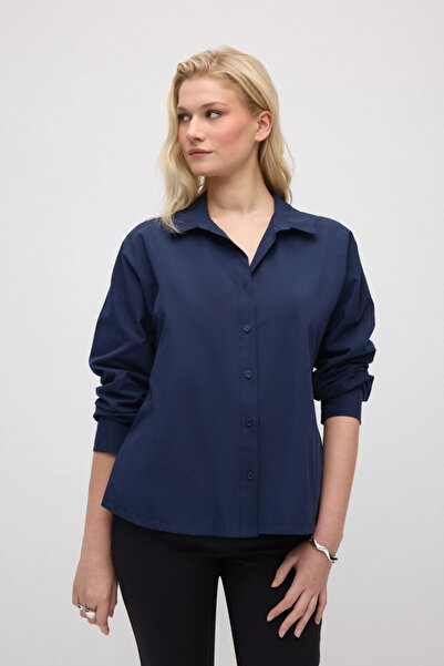 Gusto Relaxed Fit Cotton Shirt - Navy Blue