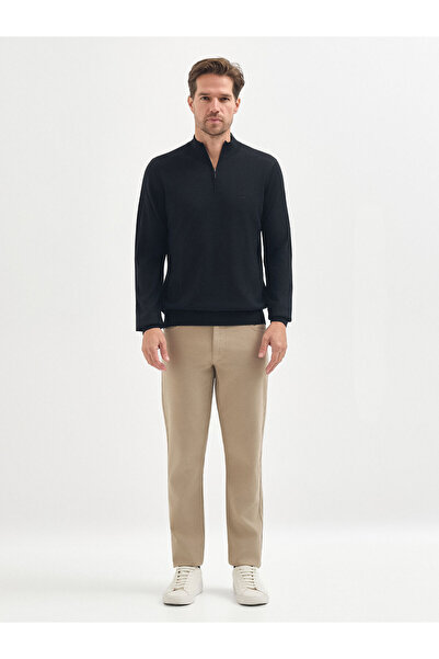 Karaca Siyah Yün Karışımlı Yarım Balıkçı Fermuarlı Kazak