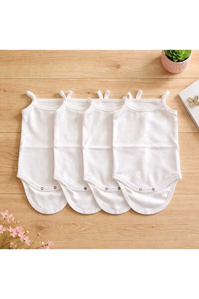 Butik %100 pamuk Kız Bebekler İçin 4'lü İp Askılı Çıtçıtlı Badi Seti – 3 Fark...