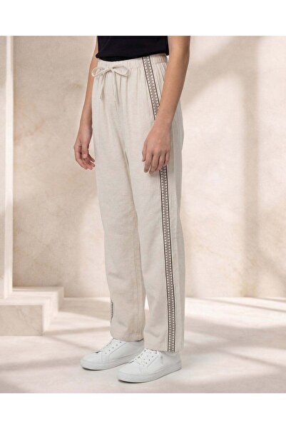 REDTAG Senior Girls Beige Linen Trousers With Side Lace