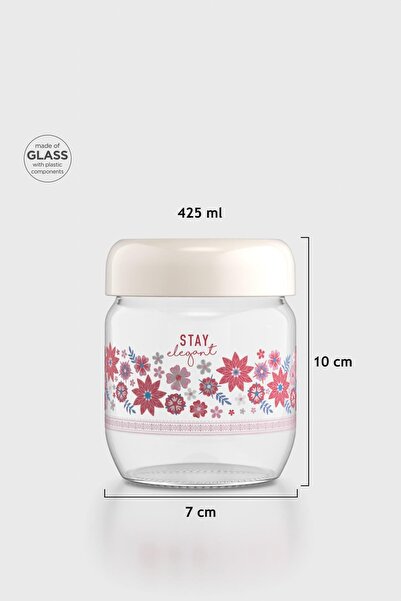 Renga فلورا منقوش 425 مل وعاء زجاجي 132078 بيج