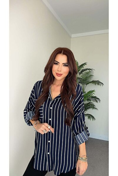 DİDEM GÜLTAKTI Kenyon Women's Oversized Navy Blue Shirt