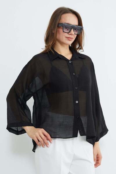 Fulla Moda Cămașă transparentă cu mâneci Capri din jacquard