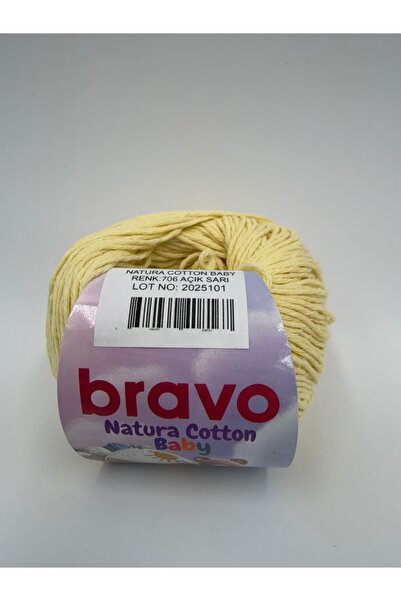 Bravo Natura Cotton Baby Açık Sarı 706 %100 Pamuk Örgü İpi 50 Gr 130 Mt