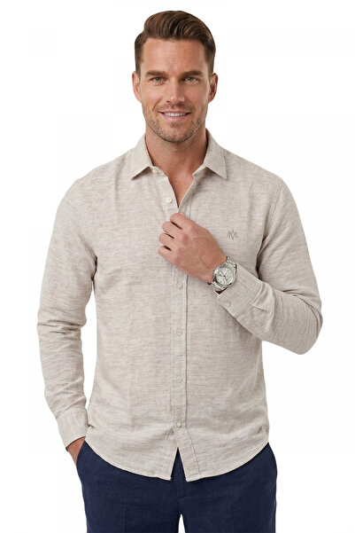 Rizz up Krem Slim Fit Striped %100 Cotton Men's Shirt – Breathable Stylish Ca...