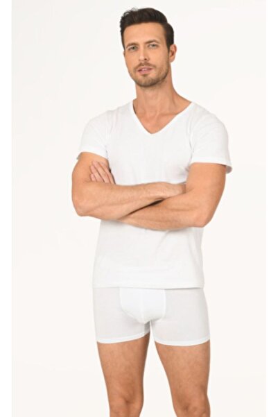 NBB Muška pamučna majica kratkih rukava sa V-izrezom, 3 komada, bela, standardna