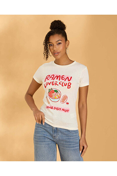 REDTAG تيشيرت نسائي كاجوال مطبوع عليه نقش عاجي