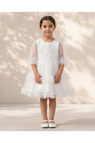 REDTAG Girls White Lace Party Dress