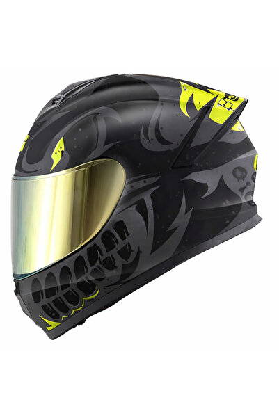 Givi 50.X BONES MAT SİYAH-NEON SARI KASK (SARI VİZÖR)