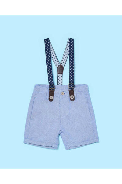 REDTAG Infant Boys Blue Plain Shorts With Suspenders