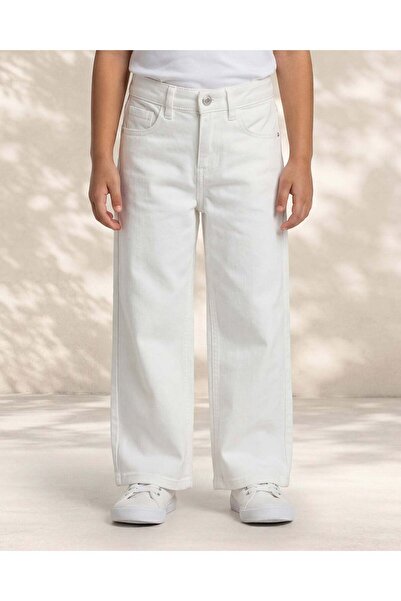 REDTAG Girls White Denim Wide Leg Jeans