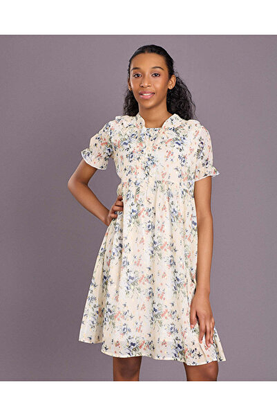 REDTAG Senior Girls Cream Printed Party Dress