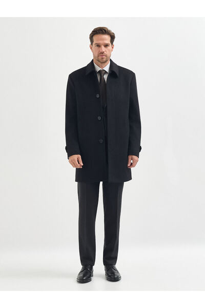 Karaca Siyah Klasik Kesim Yün Karışımlı Kaban