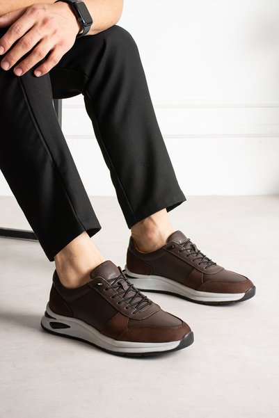 Victoris Nexon Genuine Leather Men's Lace-Up Comfort Sole Casual Bitter Brown Sneakers