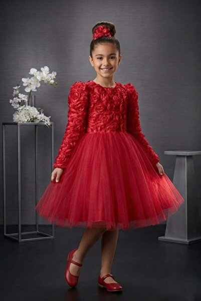 Mnk Baby&Kids Luvia Long Sleeve Girls Tutu Evening Dress M00810 Red