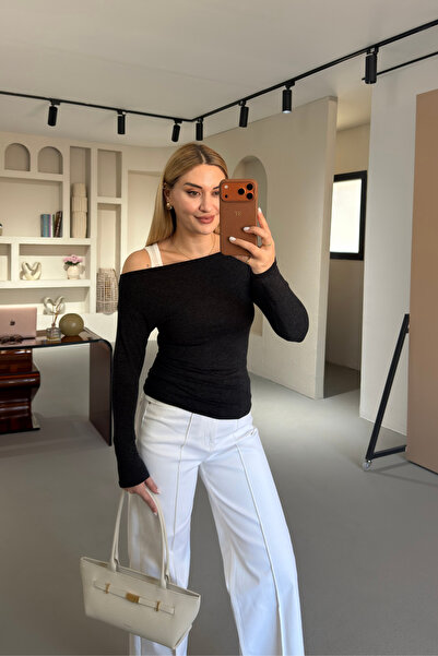 Sezgi Tekin Kayık Yaka Melange Smoked Blouse Set