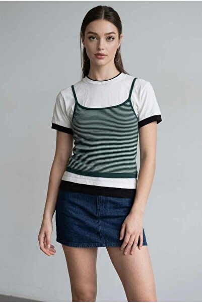 Madmext Жіноча футболка з зеленими смужками MG2699