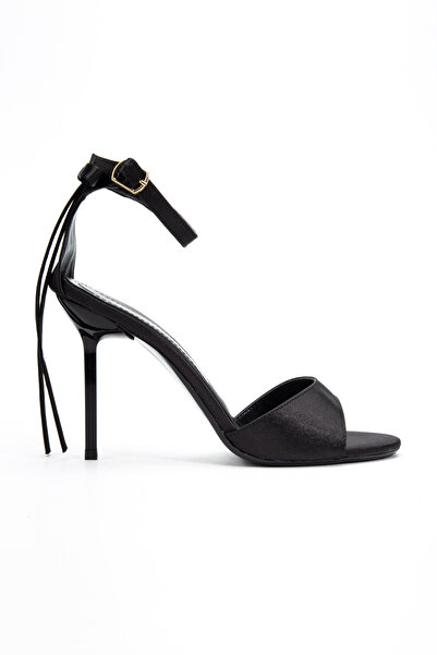 RİSSOLİ Satin negru pentru femei vârf rotund cu detaliu cu fundă barete la gl...