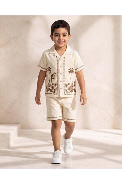 REDTAG Boys Ivory Embroidered Shirt and Shorts Set