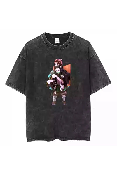Joetsu Μπλουζάκι Oversize με εμπριμέ σχέδιο anime και εφέ πλύσης - μπλουζάκι ...