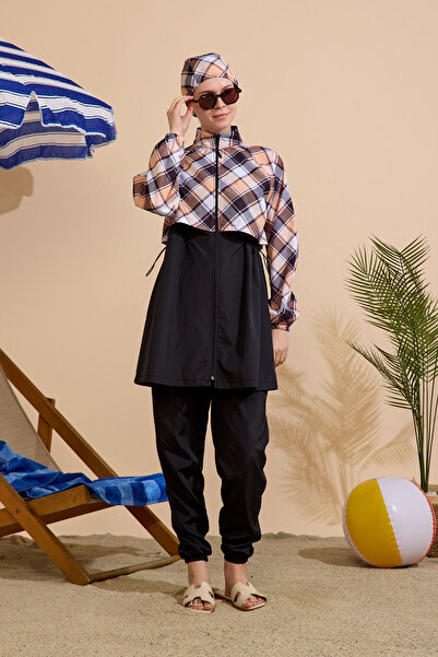 GAVLİA Women's Hijab Swimsuit Set of 4 with Half-Cover Zipper.