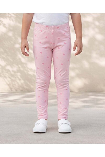 REDTAG Girls Pale Pink Heart All Over Print Leggings