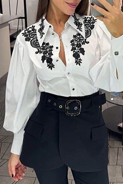 Pulli Collection Poplin Pile and Guipure Detailed Design Shirt