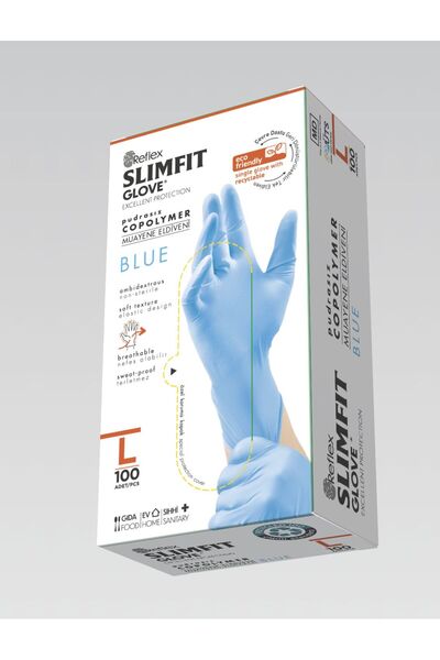 Reflex Slimfit Muayene Eldiveni L Beden – Pudrasız 100’lü Kutu MAVİ