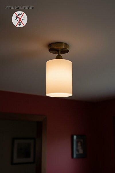 Bamyum Tiny Beyaz Cam Piramit Plafonyer Tekli Retro Restoran Salon Aydınlatma