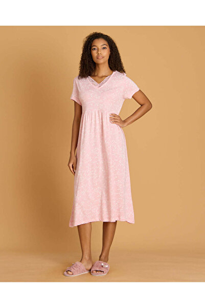 REDTAG Women Pink Allover Print Mid Length Knit Nightgown