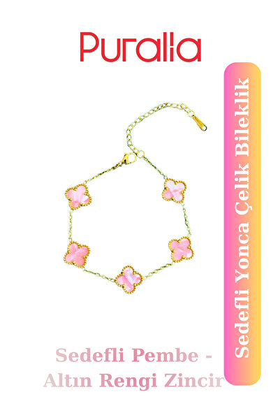 Puralia Yonca Steel Bracelet - Pearlescent Pink - Gold Color Chain