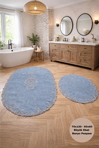 Modernsoft Lavensa Gri Fransız Dantelli Lüks Banyo Paspası Kaymaz ve Deri Tab...