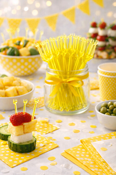 Happyewent 20’li Sarı Kürdan Çatal – Mini Aperatif Sunum Kürdanı