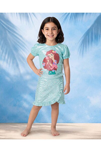 REDTAG Girls Green Ariel Graphic Swim Top and Skirt Set
