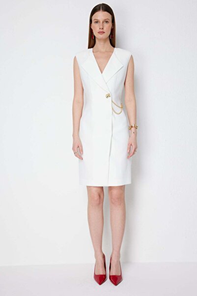 Ekol Zincir Detaylı Kruvaze Midi Elbise