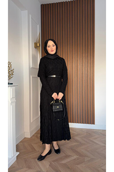 demet's collection Peri Kemerli Dantel Uzun Elbise