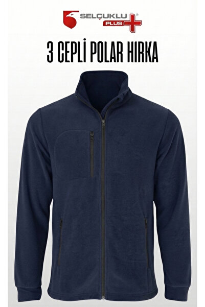 Selçuklu Plus Full-Zip 3-Pocket Fleece Cardigan – Dark Gray, Long Sleeve, Sof...