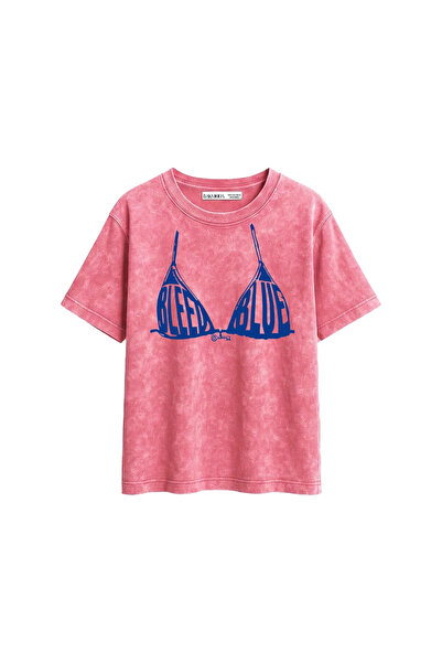 CİNEMA MODA Tricou pentru femei Bleed Blue cu imprimeu Relaxed Fit, roz spălăcit