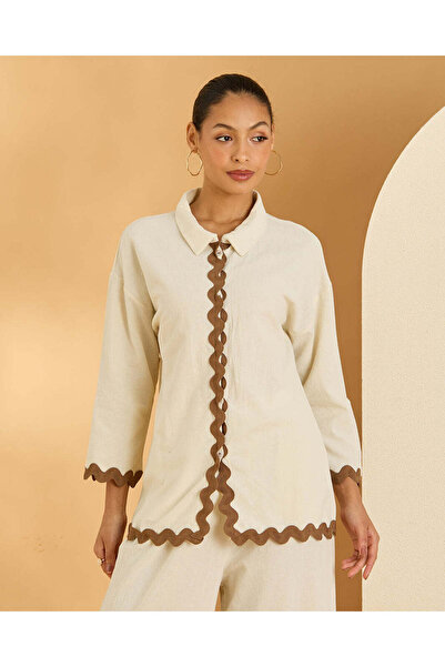 REDTAG Women Ivory Button Front Embellished Shirt