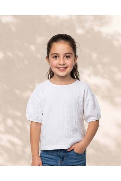 REDTAG بلوزة بيضاء كاجوال للبنات من قماش الشاش مزدوج